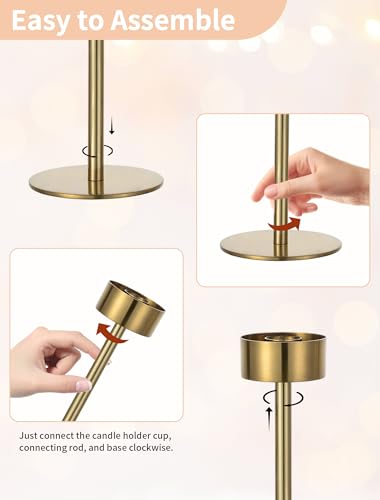 NUPTIO Candlestick Holders for Table Centerpiece: Set of 3 Gold Candle Sticks Holder with Clear Glass Hurricane - Tall Brass Taper Candle Holders for Outdoor Wedding Birthday Decor - size: 3 pcs