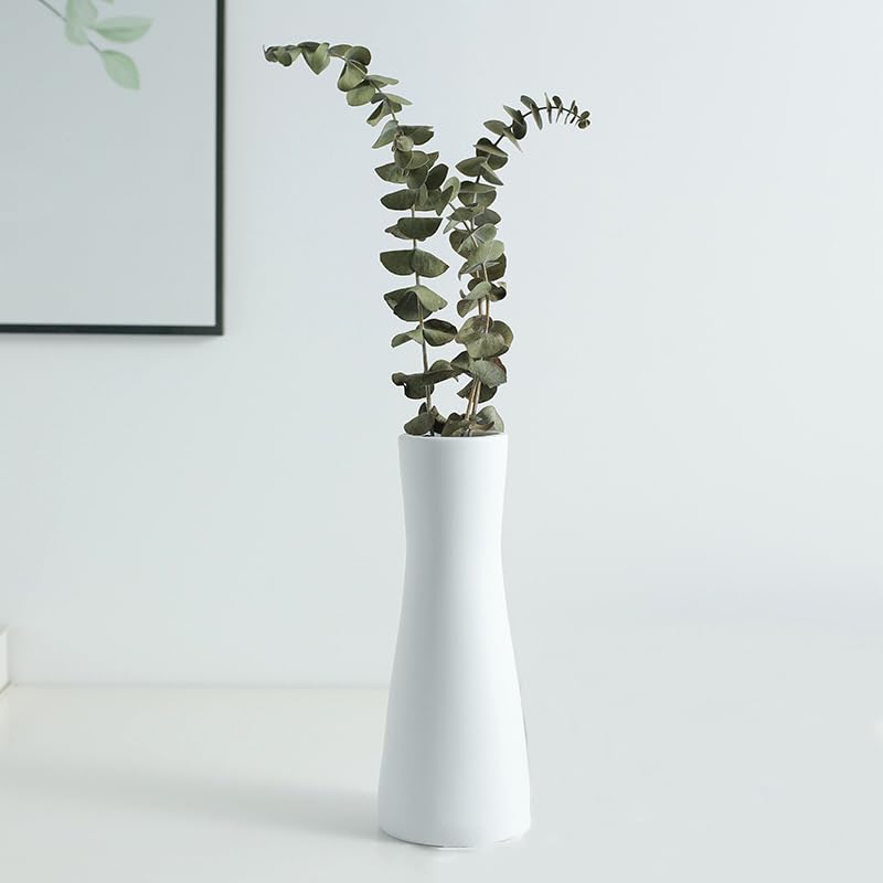7 inch Ceramic Bud Vase Tall Conic Flower Single Stem Vase Small Bud Decorative Floral Vase Home Decorative Floral Centerpiece for Wedding Office (White)
