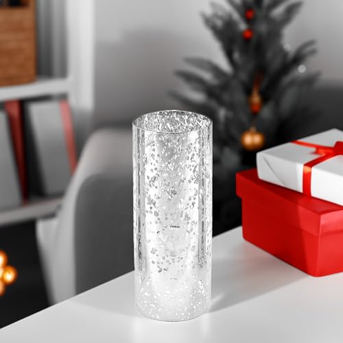 WGVI Hurricane Candle Holder Sleeve, W: 4", Ht: 10", Silver Speckled Glass Cylinder Open Both Ends, Chimney Tube Shade, 1 Piece - size: 4x10"H