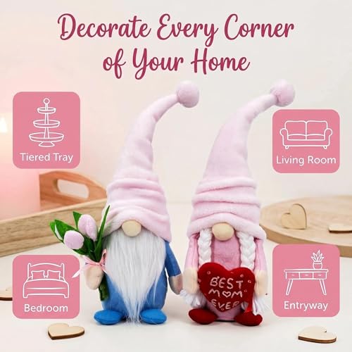 Lovinland Mothers Day Decorations - Gnomes Decor for Mother's - Best Ever Gifts for Mom Who Have Everything for Christmas, Birthday - Valentines Day Gifts for Mama & Father from Daughter, Son - color: Spring-tulips