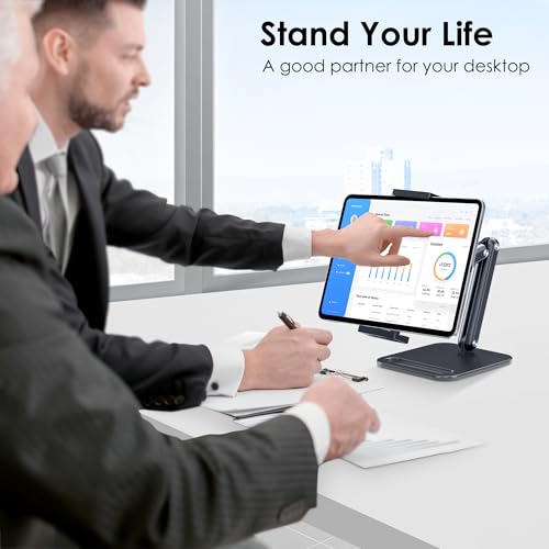 CreaDream Tablet Stand for iPad, Aluminum Tablet Holder with Heavy-Duty Base for Desk, Fully Adjustable Angle, Compatible with iPad Pro Air Mini, Galaxy Tab, Surface Pro, Kindle 4.7''-13", Black - size: High - Two Arm
