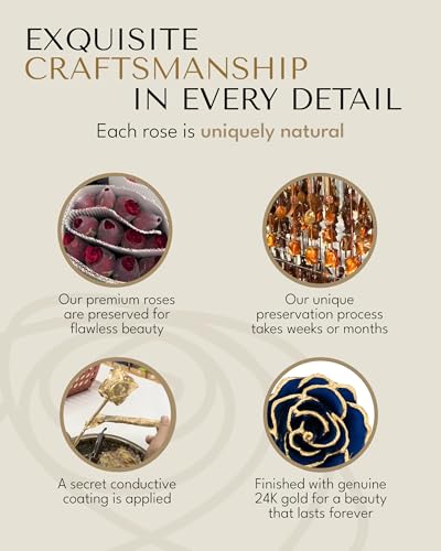 Forever Rose Hand-Dipped in 24K Gold, Sapphire-Inspired September Birthstone with Sparkles, Real Rose in Luxury Gold Gift Box & Clear Glass Bud Vase, Perfect Ready for September Birthday -Any Occasion - color: September Sapphire