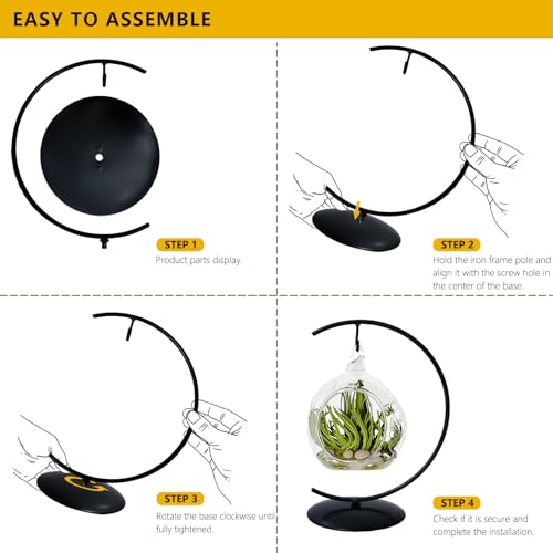 YY YEARCHY Ornament Display Stand for Hanging Glass Globe Ball Air Plant Flower Holder Metal Round Decorative (1, Black, 7.8"x4") - size: 7.8"x4"