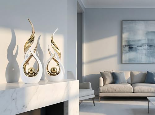 Querro Modern Abstract Ceramic Statue - Elegant White & Gold Decor for Home Living Room, Dining Table Centerpiece & Office Shelf | Luxury Aesthetic Sculpture