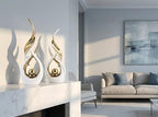 Querro Modern Abstract Ceramic Statue - Elegant White & Gold Decor for Home Living Room, Dining Table Centerpiece & Office Shelf | Luxury Aesthetic Sculpture