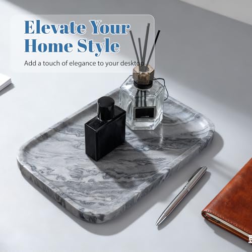 Koville Marble Tray, 12"x8" Natural Marble Vanity Tray for Countertop Bathroom Kitchen Dresser, Decorative Marble Catchall Trays for Perfume Jewelry(Grey) - color: Gray