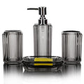4-Piece Modern Gray Bathroom Accessories Set — Soap Dispenser, Soap Dish, Mouthwash Cup & Toothbrush Holder, Glossy Acrylic with Gray Finish, Vanity Countertop Organizer - color: Gray