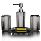 4-Piece Modern Gray Bathroom Accessories Set — Soap Dispenser, Soap Dish, Mouthwash Cup & Toothbrush Holder, Glossy Acrylic with Gray Finish, Vanity Countertop Organizer - color: Gray
