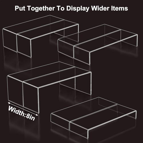 Acrylic Display Riser Stand of 8pcs, 5mm Thickness, 12'' Length Tierd Display Stands, Acrylic Shelf Risers for Perfume Display,Risers for Buffet Table,Cupcake Stand,Pop Figurines,Tumbler,Food - size: 8PCS