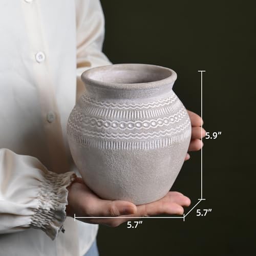 Quoowiit Ceramic Rustic Farmhouse Vase, Distressed Flower Vase for Home Decor, Boho Decorative Vases for Centerpiece Table Decorations, Vases for Living Room Kitchen Entryway Mantle Shelf Decor - color: Gray