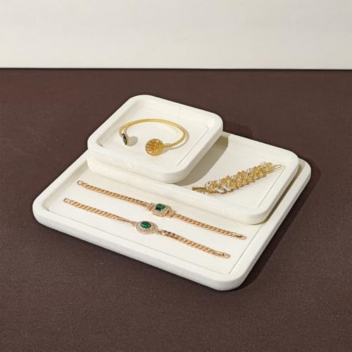 Microfiber Jewelry Display Flat Tray for Rings Earrings Necklace Bracelet, Jewelry Photograph Display Catchall Organizer Tray Dish(XS,Beige) - color: Beige, size: 10 * 10 * 1.5cm