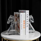 1 Pair Crystal Horse Head Bookends, Non-Skid Sturdy Book Ends, Home Office Decor, for Desktop Office Bookshelves,Book Ends for Shelves