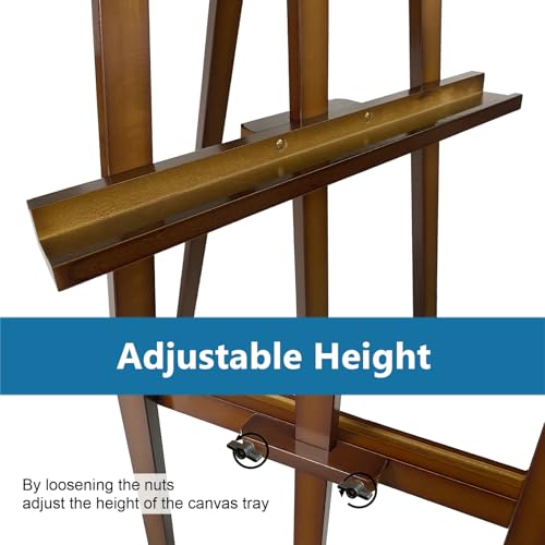 A - Frame Wooden Display Easel with Wheels - Adjustable Lyre Beechwood Studio Easel Stand Holding Canvas Up to 90", Inclinable Artist Floor Painting Easel for Artwork Painting, Brown - color: Brown