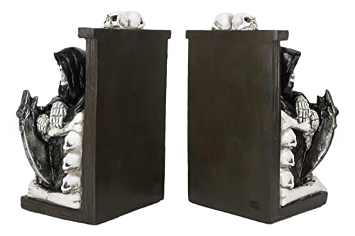 Ebros Gift Gothic Grim Reaper Dark Lord Sitting On Skulls and Skeleton Bones Thrones Pair of Bookends Statue 7" Tall Bibliography Macabre Ossuary Figurine As Halloween Decor