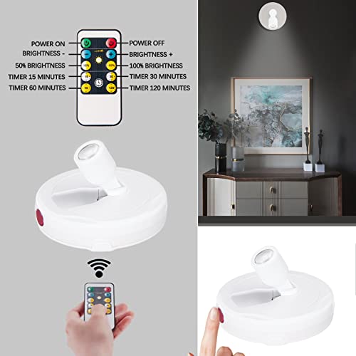 Battery Operated LED Spotlight, Picture Spot Lights, Indoor Uplighting, Puck Lights with Remote, Plants Tree Spotlight, Accent Light for Paintings Dartboard Portrait Frame-White - color: White