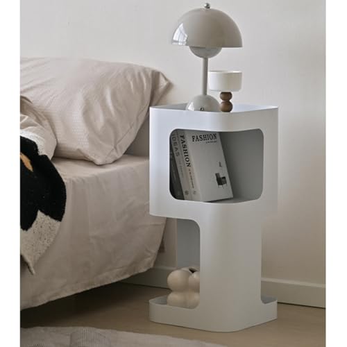 Modern Side Table,Small end Table for Small Spaces,Metal nightstand with Storage Shelf,Space-Saving Bedside Table Accent Table Drink Tables for Living Room,Bedroom.No Assembly Required - color: White Trumpet