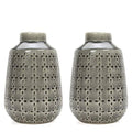 Hosley Set of 2 Grey Ceramic Vase 7.25" High. Ideal Gift for Floral Arrangements Home Weddings Party Spa Meditation Home Office - color: Gray