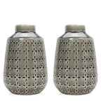 Hosley Set of 2 Grey Ceramic Vase 7.25" High. Ideal Gift for Floral Arrangements Home Weddings Party Spa Meditation Home Office - color: Gray