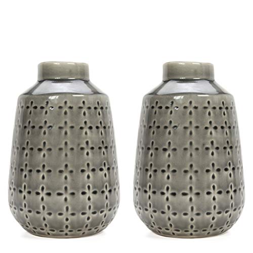 Hosley Set of 2 Grey Ceramic Vase 7.25" High. Ideal Gift for Floral Arrangements Home Weddings Party Spa Meditation Home Office - color: Gray