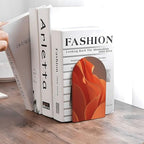 Deep Orange Abstract Waves Gold Foil Luxury Bookends for Shelves 2 Pcs Wooden Book Stopper Organizer for Home Office Libraries