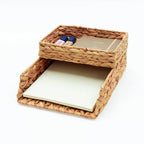 HAMOTOPI Desk Organizer Letter Tray Set of 2, Woven Water Hyacinth Tabletop Desktop for Storage Paper Letter Folders Notebooks Copy Print, Workspace Holder, Keep Stationery Saver