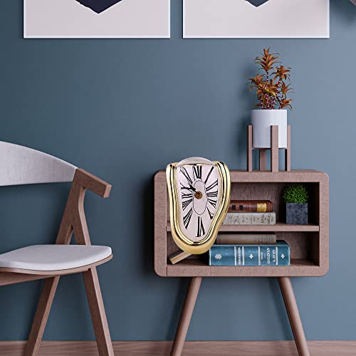 Melting Clock Dali Melted Clock Gift Decor Art Inspired Wall Clock Twisted Shelf Hanging Surrealist for Decorative Shop Office Home Desk Roman Gold… - color: Roman Gold