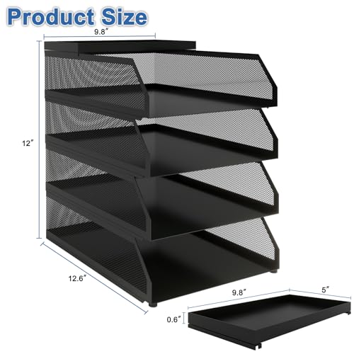 Natwind 4-Tier Paper Organizers,Desk Organizer,Stackable Paper Tray, Desk Accessories,Metal Mesh Desktop Organizer,Letter Trays,File Document Storage Rack for for Home, Office, School (Black) - color: Black, size: 4 tier