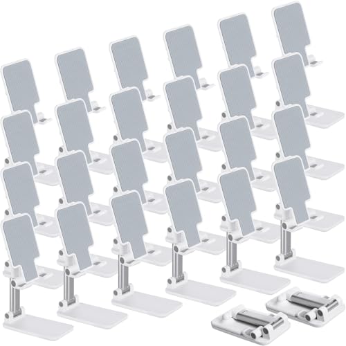 Wonderjune 12 Pcs Cell Phone Stand for Desk Phone Holder Stand Foldable Angle Height Adjustable Portable Holder Tablet for Office Travel Photography (White) - color: White