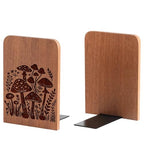 Mushroom Gifts, Mushroom Bookends, Bohemia Style Heavy Duty Wooden Bookends for Shelves Decorative(1 Pair, 4.72x6.69 Inches)