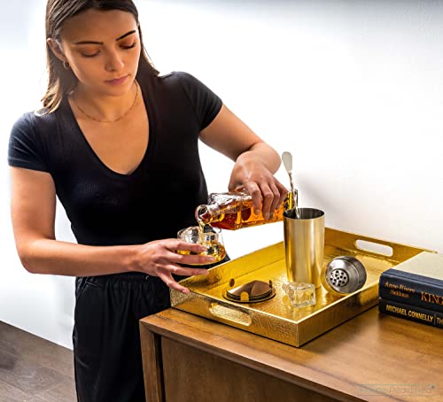 Home Redefined 17.5"x12" Gold Glossy Crocodile Faux Leather Serving Tray Beautiful Modern Elegant Decorative Tray with Handles Ottoman Coffee Table Tray for All Occasion's - color: Gold