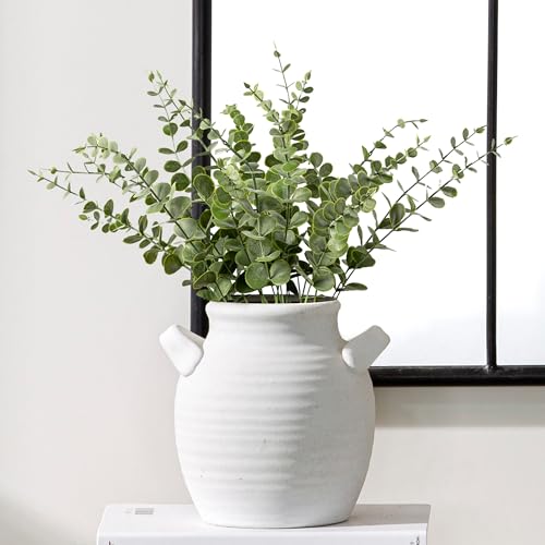 Vanselia Ceramic Flower Vase Home Decor - Farmhouse Table Vases with Handle Living Room Decoration Vintage Decorative Aesthetic for Shelf Coffee Dining Desk House Bookshelf Fireplace (7.1" Rustic) - color: 7.1" Rustic
