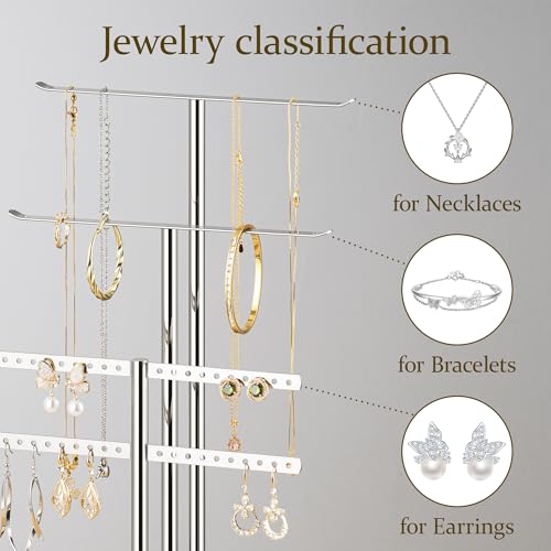 pickpiff Silver Jewelry Stand Holder Organizer: 14.5" Sturdy Hanger for 80 Pcs Jewelry, Jewlery Tower for Display Necklace, Earring, Bracelet, Watch - color: Chrome Silver, size: 14.5" Height