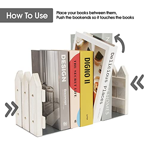 J JACKCUBE DESIGN White Rustic Wood Bookends Set of 2, Decorative Farmhouse Bookend for Heavy Books Magazine DVD on Desk Table Shelf - MK708A - color: White