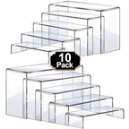 Aheroi Large Acrylic Risers, 10 Pcs 2 Set(7”L~8”L~9”L) Riser Display Shelf, Clear Rectangular Display Stands Set, Transparent Shelves for Decor, Showcase Holder for Cupcake