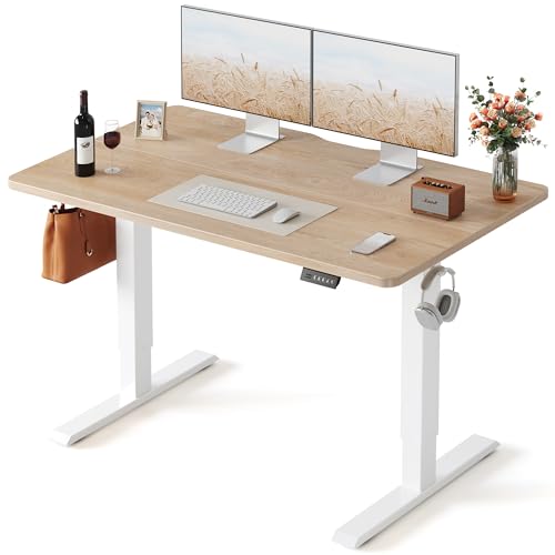 FEZIBO 55 x 24 Inchs Electric Standing Desk, Height Adjustable, Sit Stand Up, Computer Office Desk with Splice Board, White Frame/Maple Top - color: Maple, size: 55x24