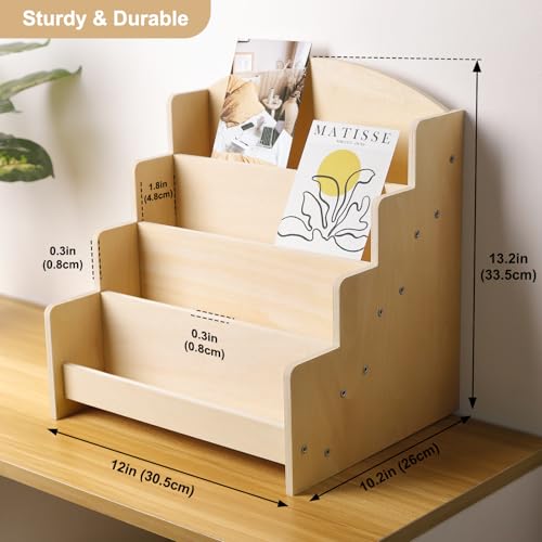 Exood Greeting Card Organizer Display Stand , 4-Tier Wooden Rack Holder for postcard Brochure Photos Sticker Retail