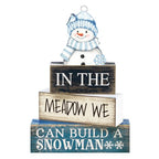 Yuntau 4 Pcs Winter Table Decoration Blue Snowman Decor Winter Tiered Tray Decor Christmas Centerpiece Decorative Wooden Snowman Block Sign Decoration for Home Kitchen - style: Snowman