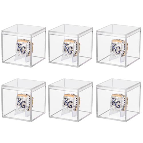 6 Pack Championship Ring Display Case Clear Acrylic Display Case Mini Baseball Softball Ring Holder Single Ring Display Box Stand 1 Slot Ring Hole Storage Box Gift for Sports Fans, 2.16 Inch - size: 6 Pack