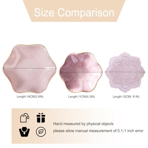 Binoster Ceramic Jewelry Dish, Jewelry Tray Key Tray,Small Ring Dish Holder Jewelry Plate Trinket Dish Catchall Tray Nightstand Decor For Table Room Decor SM (4.3 Inches, White + Pink) - color: White + Pink, size: 4.3 inches