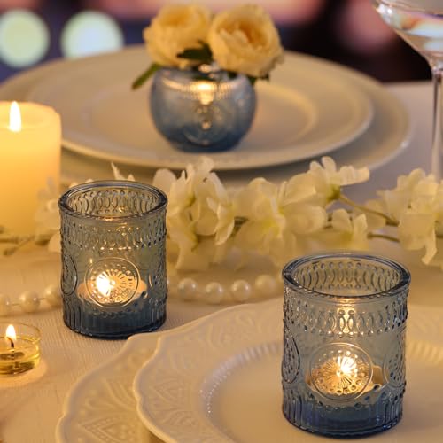 DARJEN Blue Votive Candle Holders Set of 36 - Votive Candle Holders Bulk, Glass Candle Holder for Party Decoration, Tea Lights Candle Holders for Wedding (Pack of 2) - color: Blue, size: 36 PCS (Pack of 2)