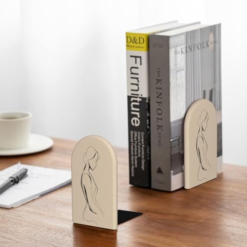 Single Line Minimalist Female Bookends for Shelves 2 Pcs Wooden Book Stopper Organizer for Home Office Libraries