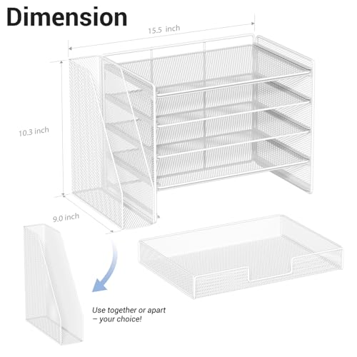 OPNICE Desk Organizer, 5-Tier Paper File Organizer with Drawer & Pen Holder, Office Desk Accessories, Workspace Desktop Organizer for Office Supplies(White) - color: White, size: 5-Tier