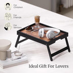 Fibogollo 2 Pack Wooden Bed Tray Table with Folding Legs,Breakfast Trays,Serving Tray for Food and Snack,Laptop Trays for Working