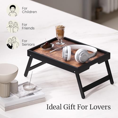 Fibogollo 2 Pack Wooden Bed Tray Table with Folding Legs,Breakfast Trays,Serving Tray for Food and Snack,Laptop Trays for Working