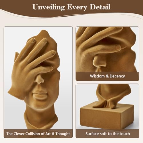 Flocked Resin Statue with Soft Velvety Texture, See No Evil Sculpture Modern Abstract Figurine for Desk, Bookshelf, Coffee Table Centerpiece, Meditation Room (Brown) - color: Nosee-brown