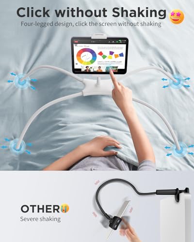 SAIJI iPad Stand, Adjustable Ergonomic Tablet Holder for Bed, Kindle Stand for Reading in Bed Fit for Tablet, Phone, Kindle, Portable Monitor, Switch and More 4.7"-17.3" Devices (White) - color: White