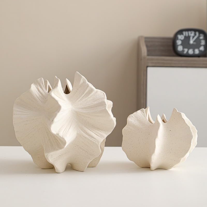 White Ceramic Vase – Nordic Minimalist Unglazed Stoneware Flower Vessel, Living-Room Centerpiece, Boho-Soft Furnishing Accent (10 Styles (Small)) - color: 10 Styles (Small)