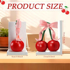 2 Pcs Pink Bow Cherry Bookends Wooden Pink Bookends Shelves Coquette Room Decor Cute Cherry Figurine Book Ends Bow Nursery Decoration for Bedroom Home Office Nursery Birthday Gift - style: Cherry