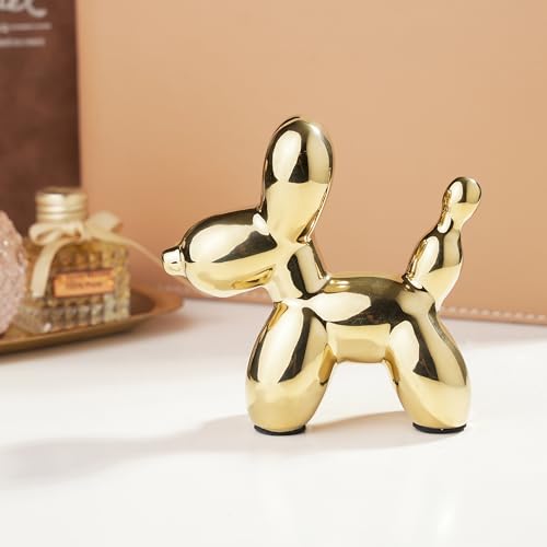 Small Balloon Dog Statue Decor, Modern Ceramic Animal Statues Decorative Ornaments for Living Room Bedroom Bookshelf Coffe Table and Office Display (Gold) - color: Gold