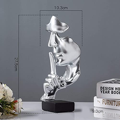Modern Minimalist Sculpture Ornament Keep Slient 3D Resin Thinker Abstract Art Statue for Home Office Living Room Decor Crafts -Silver - color: Silver
